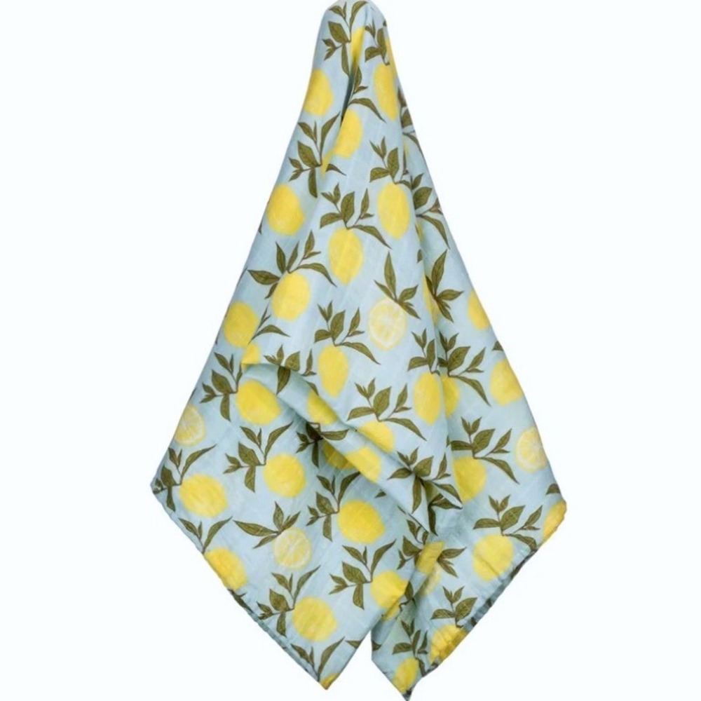 MILKBARN Baby Organic Cotton Muslin Swaddle Blanket 47" Lemon Print Gauze Light